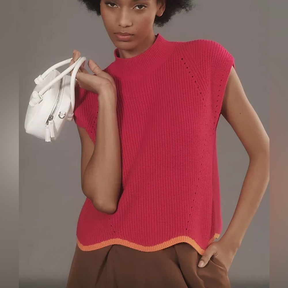 Maeve Wavy Sweater Vest in Pink & Orange Sz M